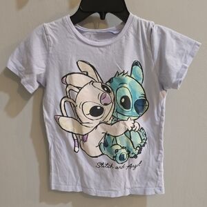 Used Girls Size 10 Disney Stitch and Angel Kids T-Shirt - Light Purple